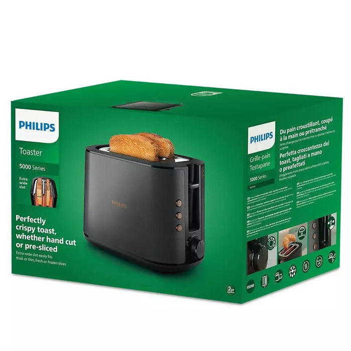 Philips 5000 Series Toaster - 950W, Auto Shut-off, Reheat Mode, Bun Warming Rack, Black & Copper - HD2650/31