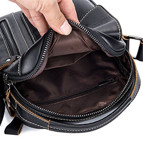 BULLCAPTAIN Men's Small Shoulder Bag, Genuine Leather Bag, Retro lightweight Cross Body Everyday Satchel Bag for Business Casual Sport Hiking Travel, Black, 2T, Traveling