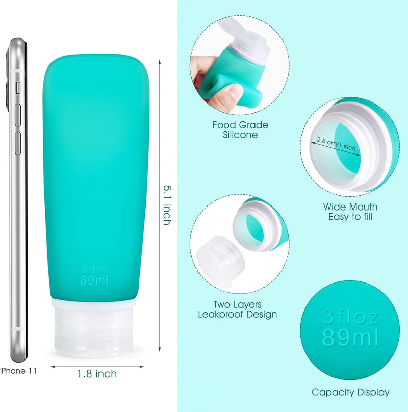 INSFIT Travel Bottles for Toiletries,Leak Proof 90ml Travel Size Containers, BPA Free TSA Approved Squeezable Silicone Tubes for Shampoo Conditioner Lotion Soap with Labels