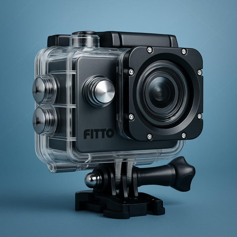 FITTO Sports Cam Waterproof Action Camera 1080P, Full HD 12MP Video Camera, 2-inch LCD, 140 Wide Angle Lens, 30M Underwater, Multi-Use Accessories