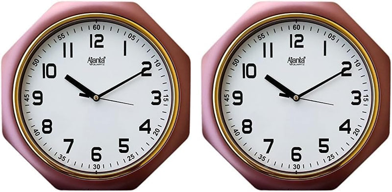 Ajanta Plastic Analog Wall Clock (25 X 25 Cm, Brown) - Standard (Pack of 2)