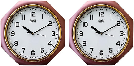 Ajanta Plastic Analog Wall Clock (25 X 25 Cm, Brown) - Standard (Pack of 2)