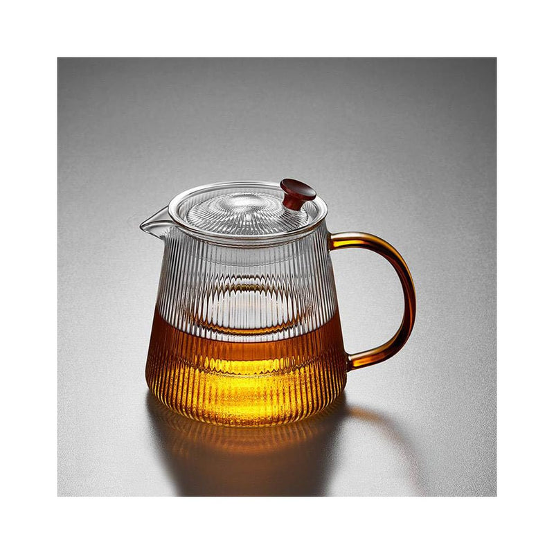 DESALOV Glass Teapot Stovetop 500ML with Vertical Stripes, Borosilicate Clear Tea Kettle with Removable Filter Liner,Blooming and Loose Leaf Tea Maker Tea Brewer
