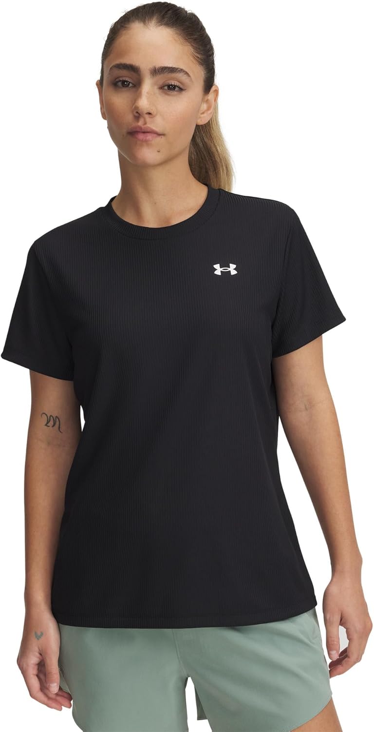 Women's Tech Ribbed Short Sleeve Crew - (001) Black / / White