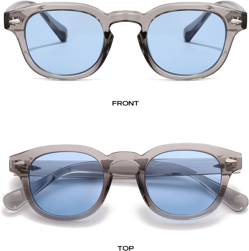 Unisex Vintage Retro Round Style Tinted Sunglasses For Men Women Fashion Circle Sun Glasses 46mm - C23 Crystal Gray Frame/Blue Tinted Lens