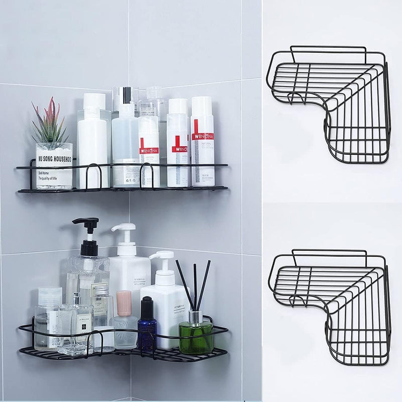 SKY-TOUCH 2Pcs Corner Shower ShelvesSelf Adhesive No Drilling Wall Mounted Shower Storage Shelf Organizer For Your Bathroom, Kitchen And ToiletIron ArtBlack