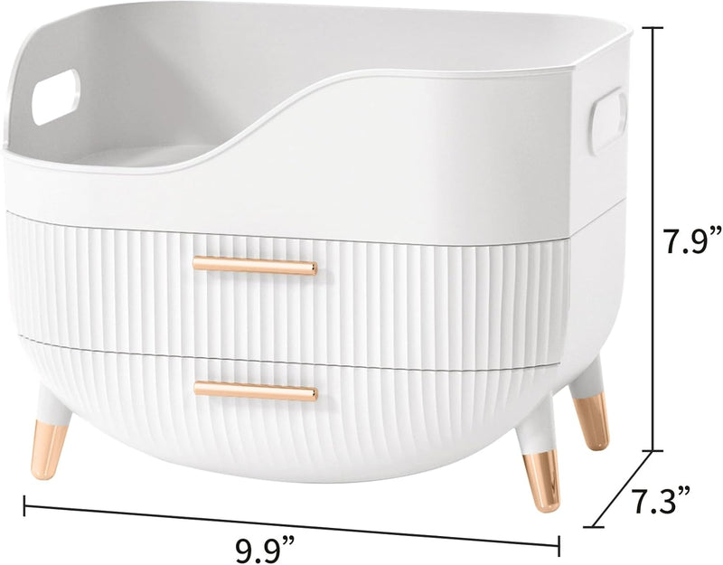 Makeup Organizer with Drawers,Skincare Organizer for Vanity,Storage Box with Handle,Large Cosmetic Display case for Dresser, Bathroom Countertop - White