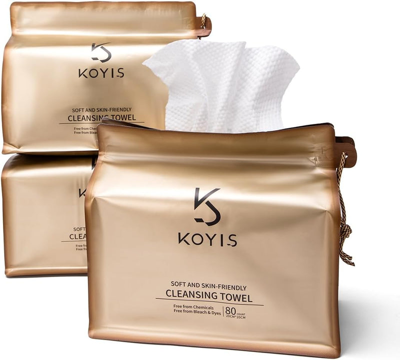 KOYIS Face Towels Disposable Biodegradable Dry Wipes for Sensitive Skin,Plant Long Fiber Facial Towels for Washing Face,Skincare and Makeup Remover,With Dust-proof Magnetic Cover,30x25 CM (58 Count)