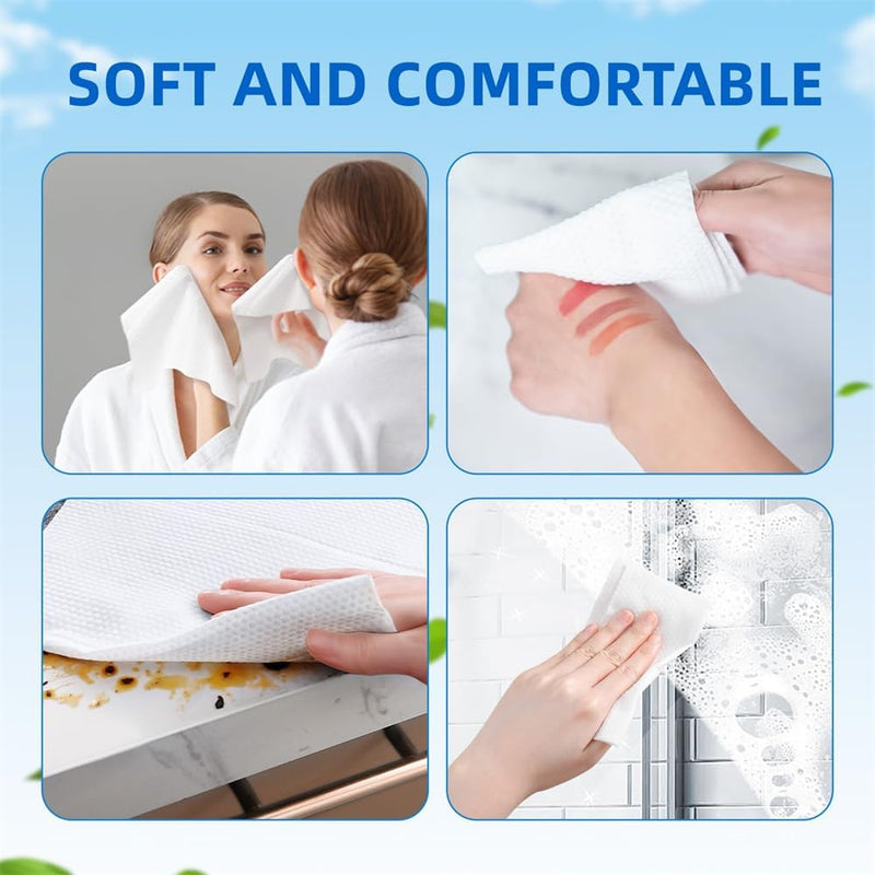 160 Count Disposable Face Towels, Ultra Soft & Thick Facial Wash Cloth for Sensitive Skin, Makeup Removal, Wet & Dry Use, Biodegradable Face Wipes for Skin Care and Cleansing, Comes with Hook