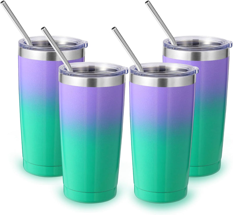 Volhoply 20oz Stainless Steel Tumbler with Lid and Straw,Double Wall Insulated Travel Iced Coffee Mug Fits Car Cup holder,Powder Coated Cups for Hot and Cold Drinks,Gifts for Women Men（White,1 Set）