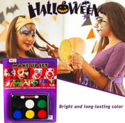 Face Paint Palette Set - 6 Vibrant Classic Colors with Double-Ended Applicator Brush, Hypoallergenic Non-Toxic Body Makeup Kit for Halloween, Cosplay, Parties, Festivals & Fancy Dress