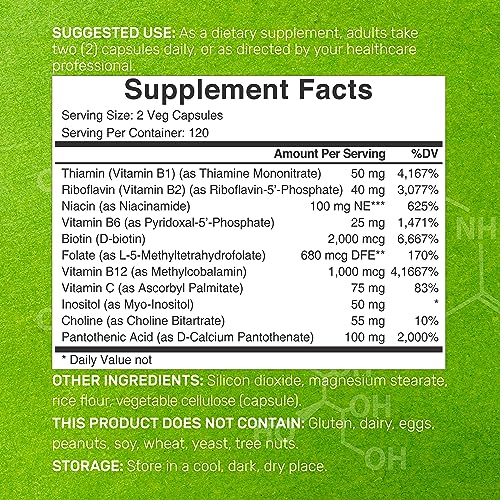 Bioactive Vitamin B Complex | 240 Veggie Capsules - Methylated B Vitamins & Esterified Vitamin C, High Potency & Easy Absorption â€“ Immune, Energy, & Metabolism Supplement â€“ Non-GMO, Vegan