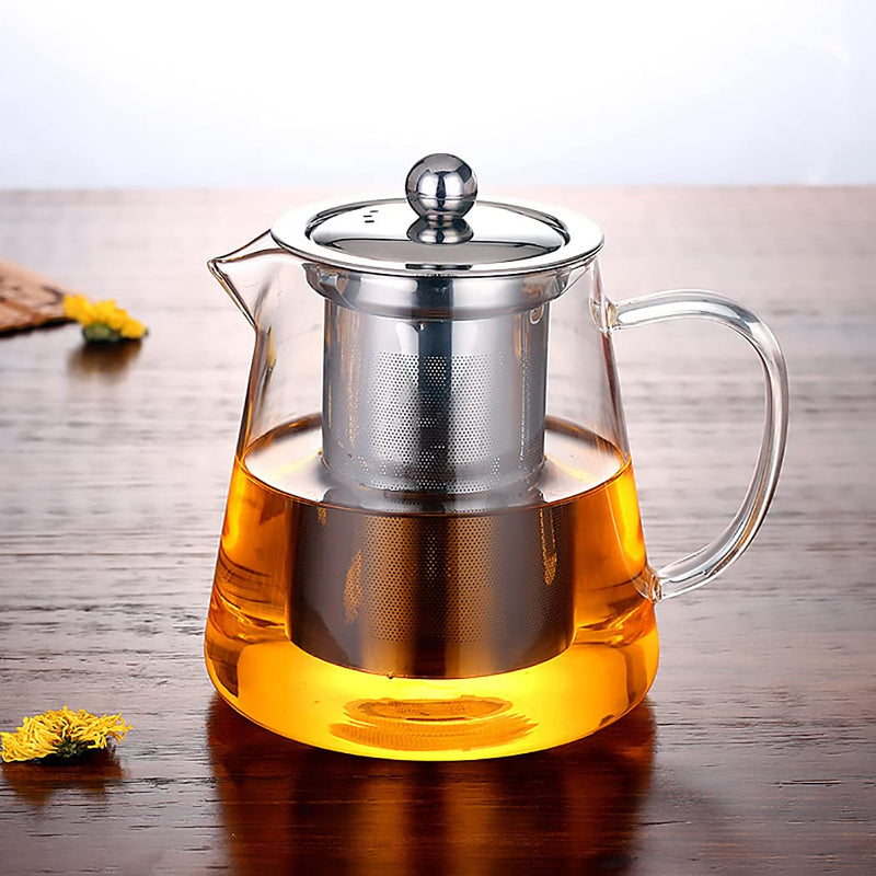 PCduoduo with Infuser Clear Glass Teapot,Tea Pot with Tea Strainers,Borosilicate Glass Teapot with Infusers for Loose TeaHeat Resistant Loose Leaf Teapot,Stovetop Dishwasher Safe (450ML/16oz)