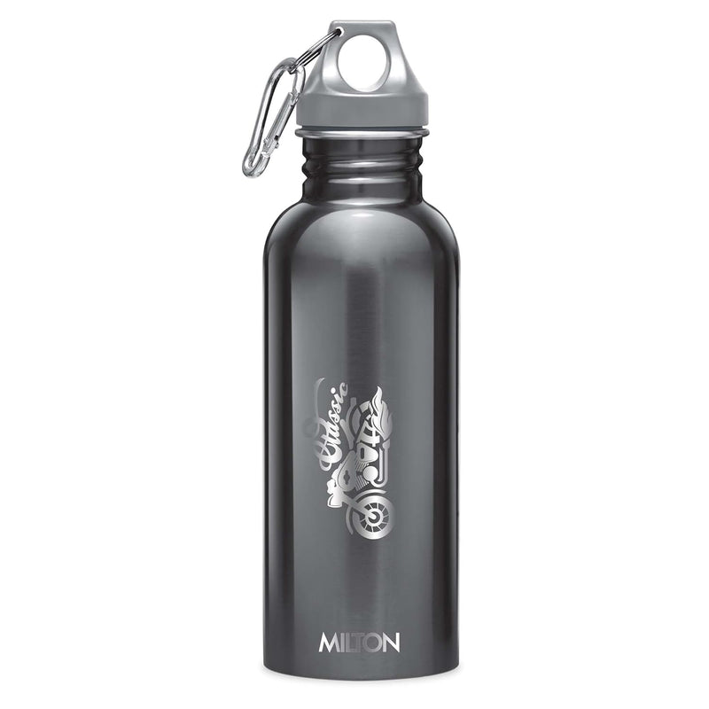 MILTON 750ml Stainless Steel Water Bottle with Screw Top Lid, Single-Walled, BPA-Free, Leak-Proof, Rust-Free, Easy-Grip Fridge Bottle, Gym Bottle for Men, Kids, School & Travel - Alive - Black