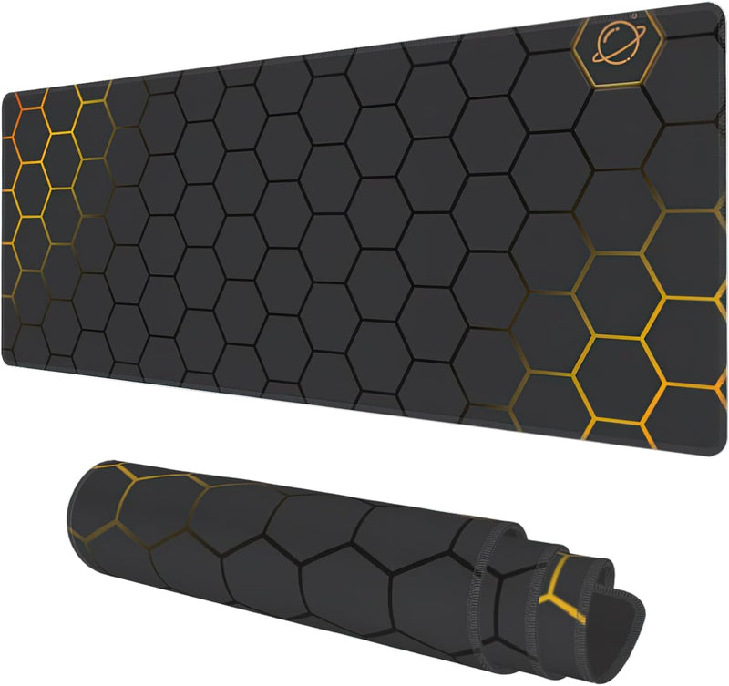 Desk Mat, Field Landscape Oil Painting Extended Gaming Mouse Pad Large, 31.5"x11.8" Big Mouse Pad with Non-Slip Base and Stitched Edge, Long Computer Keyboard Mouse Mat for Home Office Work - 30 x 80 Ø³Ù Black Gold Honeycomb Technology