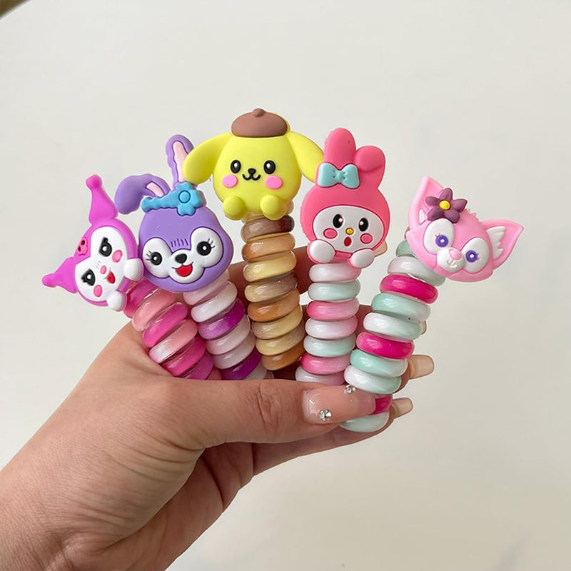 Shining Diva Fashion 5 Pcs Hair Bands Telephone Wire Spiral Braided Hair Ties Ponytail Holder Hairbands Cute Cartoon Hair Accessories for Girls Kids Women (15904ZB)