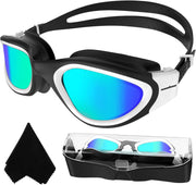 Winline Swimming Goggles Polarized Lenses Anti Fog Anti UV Waterproof Clear Vision Easy Adjust Soft Bridge for Men Women Adults Teens - Black&White/Golden Polarized Mirrored Lens