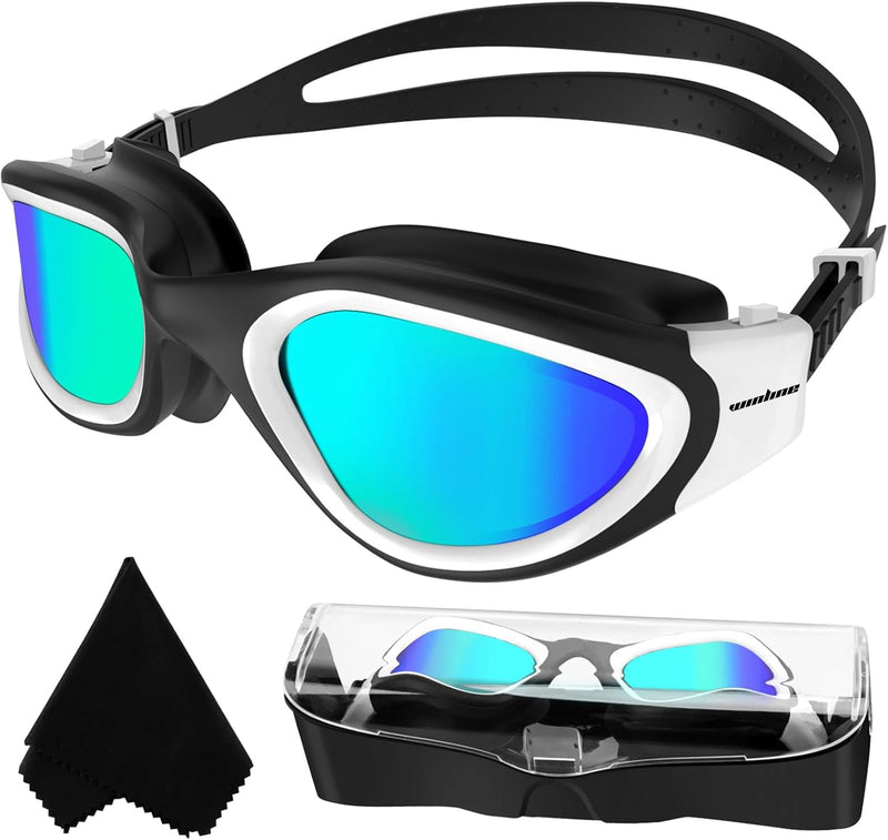 Winline Swimming Goggles Polarized Lenses Anti Fog Anti UV Waterproof Clear Vision Easy Adjust Soft Bridge for Men Women Adults Teens - Black&White/Golden Polarized Mirrored Lens