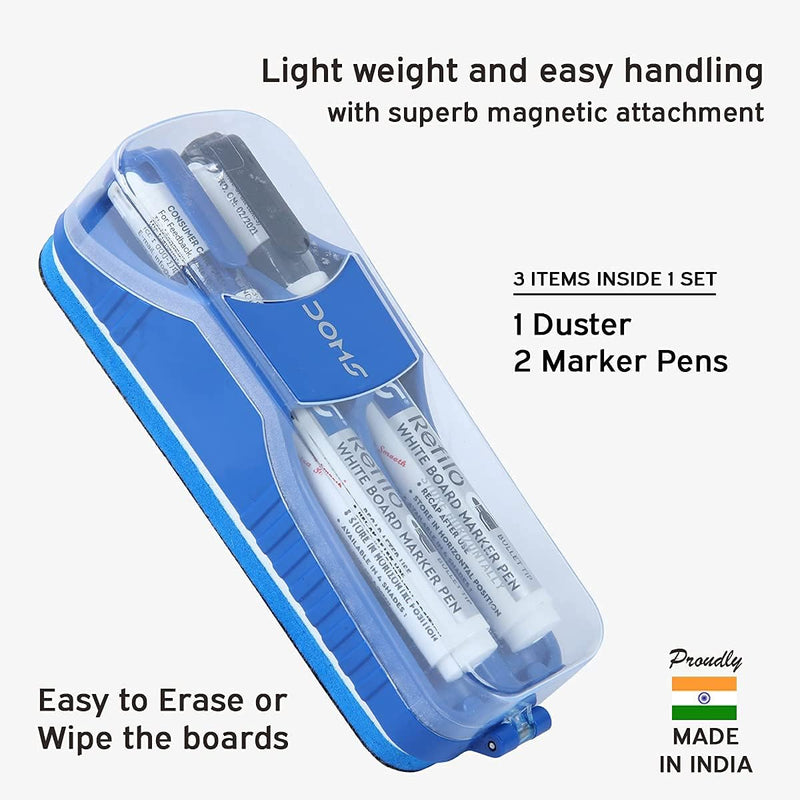 DOMS Magnetic White Board Duster Pack Includes: 2x White Board Markers