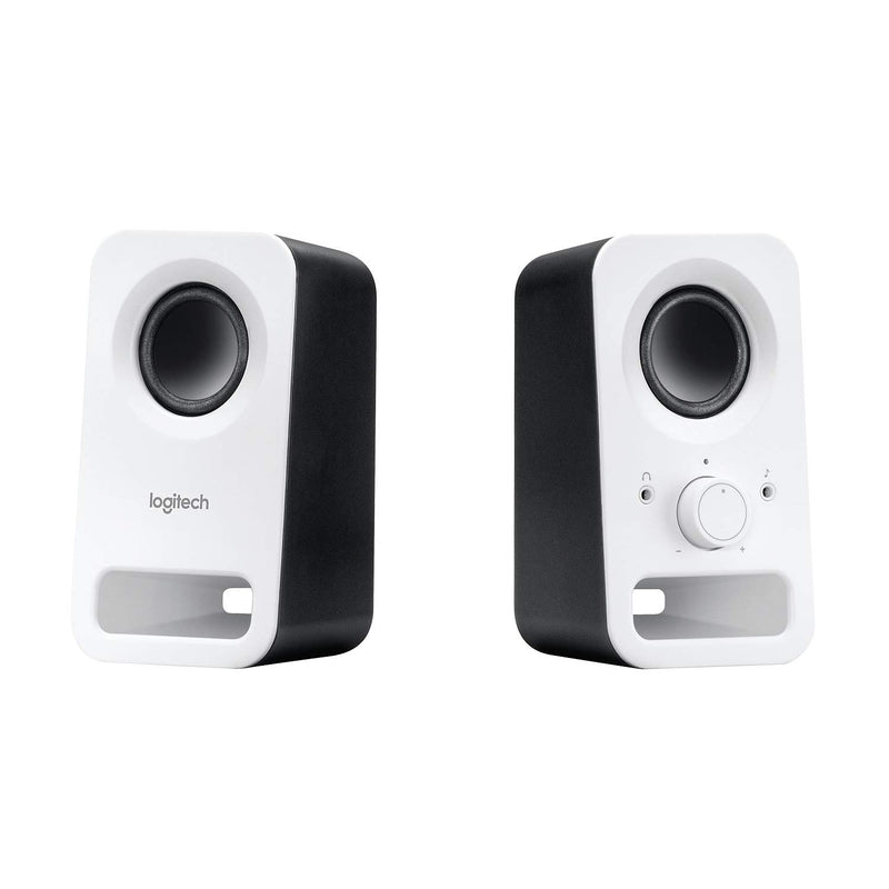 Logitech Z150 Compact Multimedia Stereo Speakers, EU Plug, 3.5mm Audio Input, Integrated Controls, Headphone Jack, Computer/Smartphone/Tablet/Music Player - Snow White