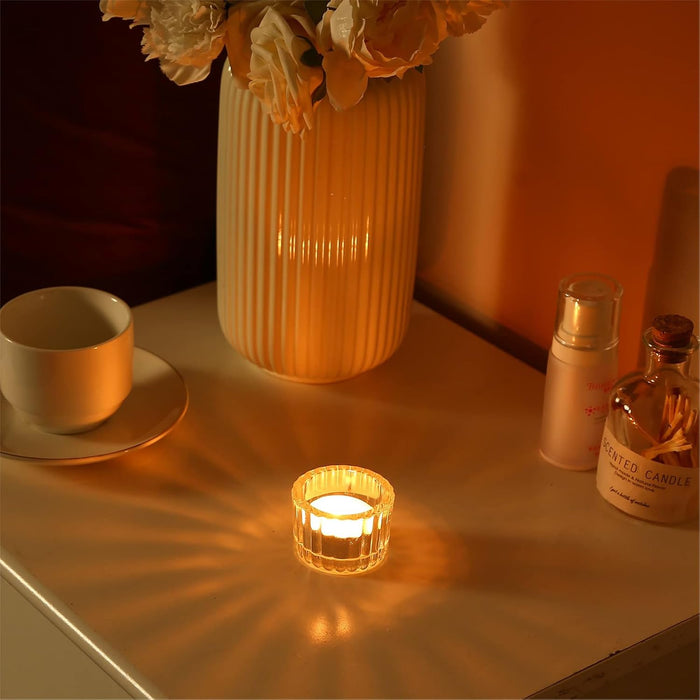 Glass Taper Candleholders - Clear Small Candlestick Holder Bulk, Set of 6 Clear Candleholders for Taper Candles Small Table, Glass Candlestick Holders, Thicker Glass Candle Sticks Set