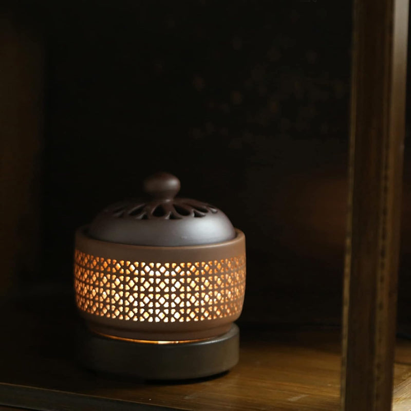 Ceramic Electric Incense Burner, Electronic Aroma Diffuser with Timing Temperature Adjustment and Cover, Resin Frankincense Burner, Used for Indoor Air Purification/Home Decoration/Meditation