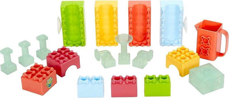 Little Tikes Baby Builders Splash Blocks Set, 18 Pieces, First Blocks for Babies, Float & Stack, Waterfall Maze, Easy Clean-Up with Mesh Bag, Compatible with Leading Brands