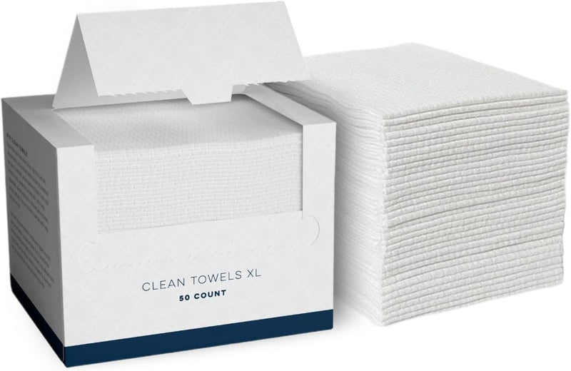 Pack of 50 Clean Towels, XL Soft Disposable Towels for Sensitive Skin, 26 x 30 cm, Make-Up Removal, Baby Wipes