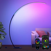 RGB Floor Lamp with 3 Color Temperatures, Ultra Bright 1800LM Smart Arc LED Floor Lamp with Remote Control, Music Sync, Scene Modes, Modern Standing Tall Lamp for Bedroom Living Room Gaming Rooms - C