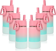 14oz KIds Stainless Steel Insulated Leakproof Water Bottle with Straw Lid and Silicone Boot,BPA-Free Easy Use for Boys&Girls,Double Wall Vacuum Bottles(Purple Blue,1) - 6 Pink Green