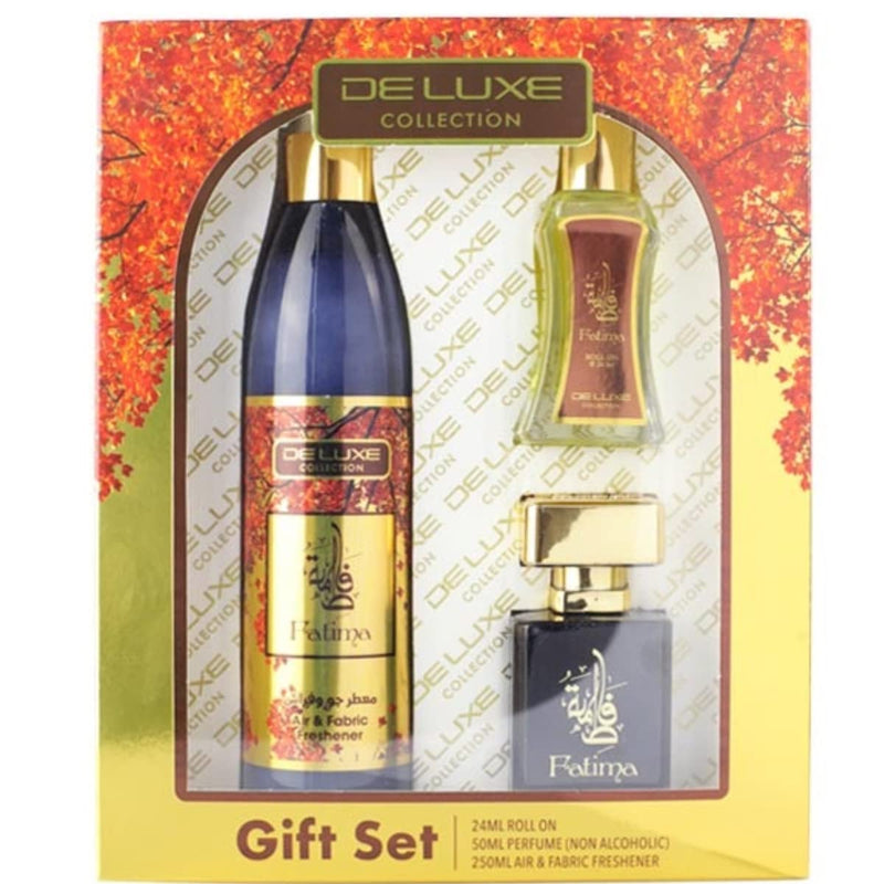 Hamidi Non Alcoholic Deluxe Collection Fatima 3 Pieces Gift Set, 250ml Air & Fabric Freshener + 50ml Water Perfumes + 24ml Cpo Roll On, perfume for men, perfume for women