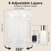 AMEITECH Makeup organizer, 360 degree rotating adjustable cosmetic storage display case with 8 layers large capacity, fits jewelry,makeup brushes, lipsticks and more, clear transparent - 38x26x26cm