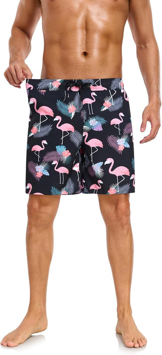 Mens Swim Trunks with Compression Liner 2 in 1 Quick Dry Beach Swimming Trunks Swim Shorts with Zipper Pockets
