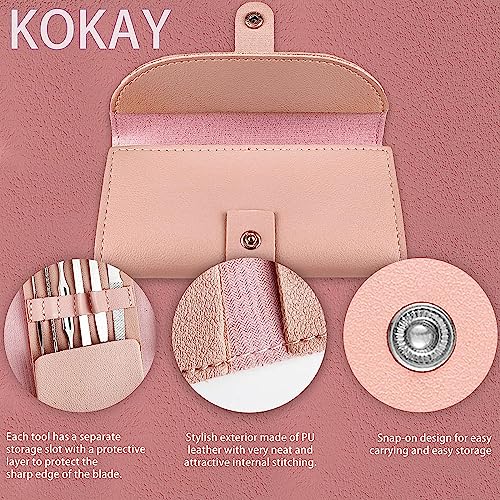 NALACAL Stainless Steel Manicure Set, Nail Clippers Portable Professional Pedicure Kit, Nail Care Tools Grooming Kit with Luxurious Travel Leather for Travel & Home, 10pcs (Pink)