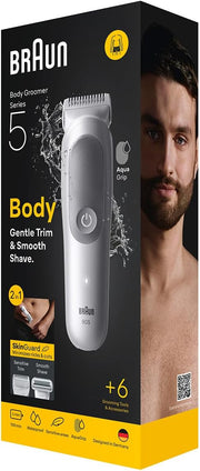 Braun Body Groomer Series 5, +7 Grooming Tools, with SkinGuard, 100 Min Runtime, Gentle On Sensitive Areas, Trim & Shave Hair with SmoothShave & SensitiveTrim, Waterproof, BG5550, Grey