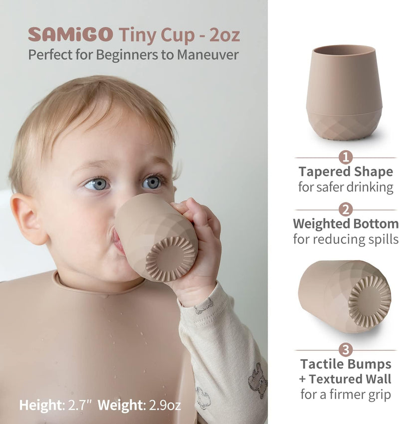 SAMiGO Silicone Baby Cups Tiny Cups for 6-12 Month Infants - Baby Led Weaning Cups for Training - Open Cup Set - 2 Pack