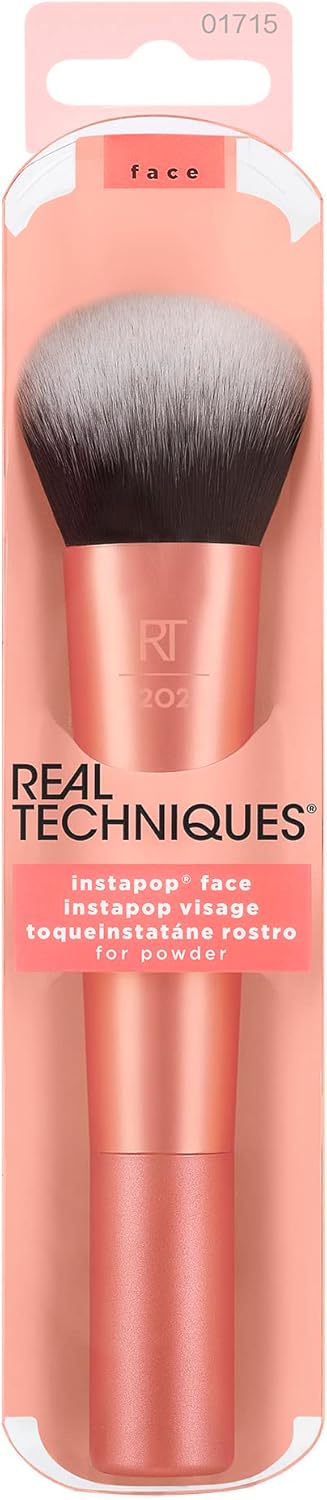 REAL TECHNIQUES Seamless Complexion Makeup Brush, Four Foundation, Primer, And Moisturizer, Makeup & Skincare Face Brush, Streakfree And Natural Finish, Orange, 1 Count