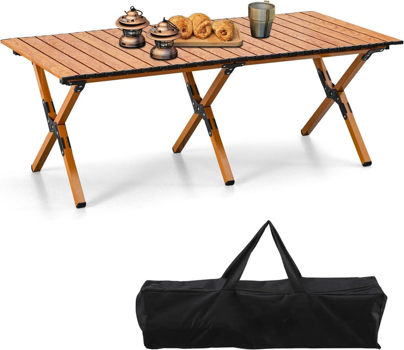 GO2CAMPS Foldable Roll-Up Camping Table with Carry Bag 120 x 120 x 45 cm Durable, Lightweight Portable Aluminum Outdoor Folding Table for Camping, Picnic, Hiking, BBQ, Beach, Trip, Travel
