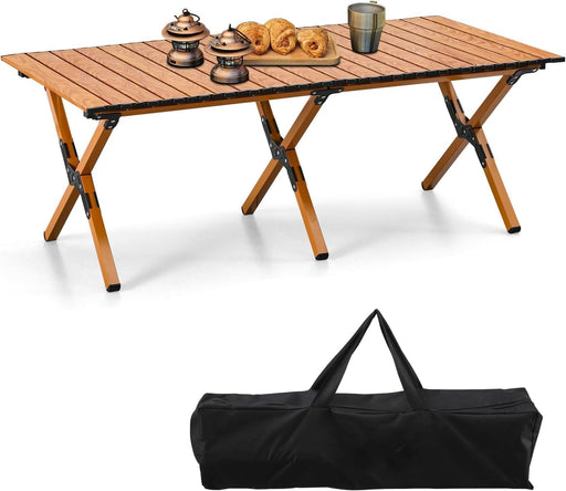 GO2CAMPS Foldable Roll-Up Camping Table with Carry Bag 120 x 120 x 45 cm Durable, Lightweight Portable Aluminum Outdoor Folding Table for Camping, Picnic, Hiking, BBQ, Beach, Trip, Travel