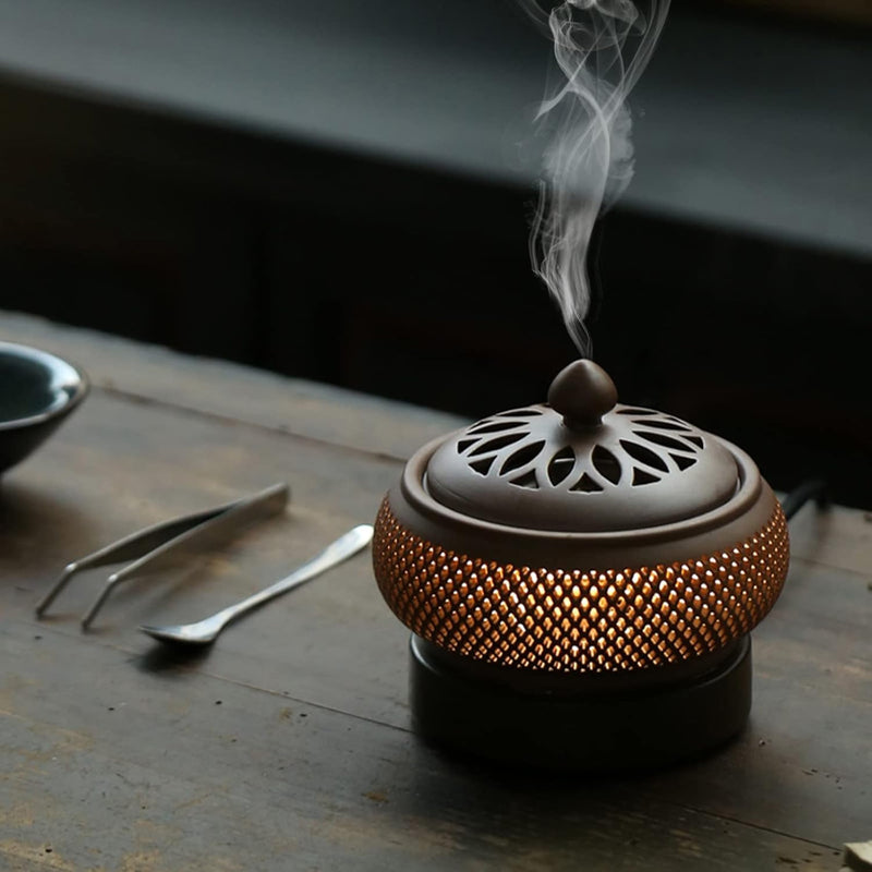 Ceramic Electric Incense Burner, Electronic Aroma Diffuser with Timing Temperature Adjustment and Cover, Resin Frankincense Burner, Used for Indoor Air Purification/Home Decoration/Meditation