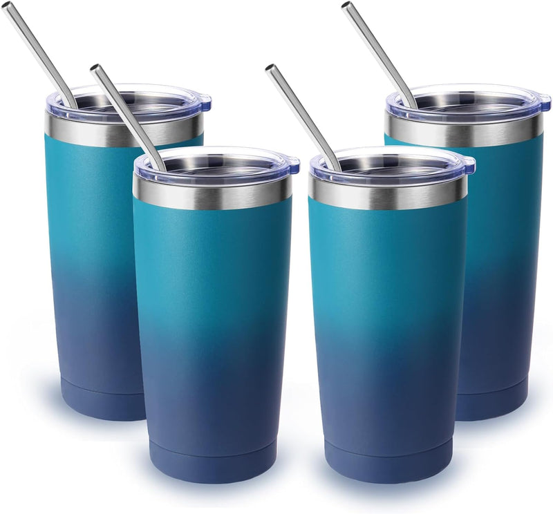 Volhoply 20oz Stainless Steel Tumbler with Lid and Straw,Double Wall Insulated Travel Iced Coffee Mug Fits Car Cup holder,Powder Coated Cups for Hot and Cold Drinks,Gifts for Women Men（White,1 Set）