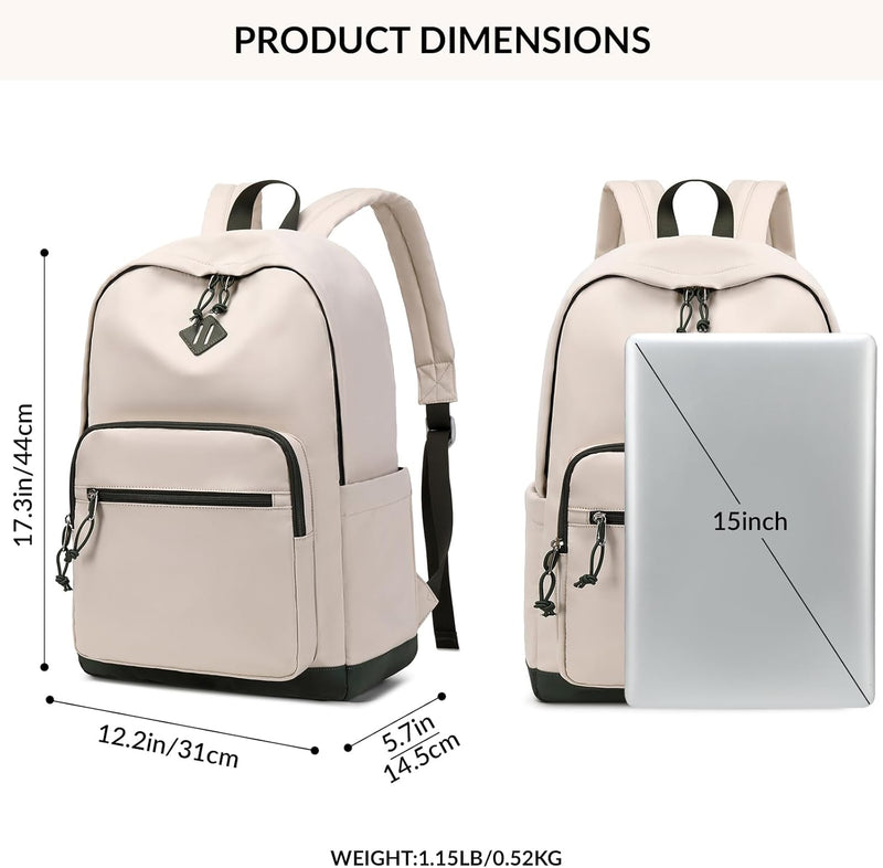 Mygreen Backpack, School Backpack travel Laptop Backpack, Students College Backpack Bookbag for Girls Boys Teen Women -Beige