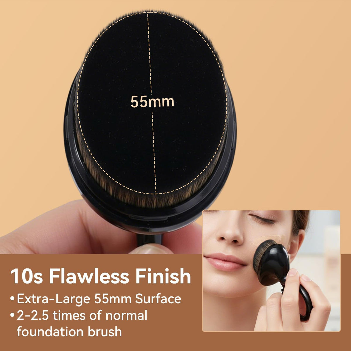 Foundation Brush for Liquid Makeup, Self Tanner Applicator Tanning Brush with Swan-shap Handle and Case, Body Makeup Brush Kabuki Brush for Smooth Application & Even Coverage (Black) – image 3