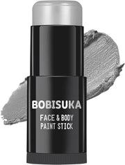 BOBISUKA Black White Face Paint Stick with Setting Powder Set, Eye Black Sticks for Sports, Body Paints for Clown Skeleton Vampire Skull Cosplay Special Effects Costume SFX Halloween Makeup Kit - Light Grey