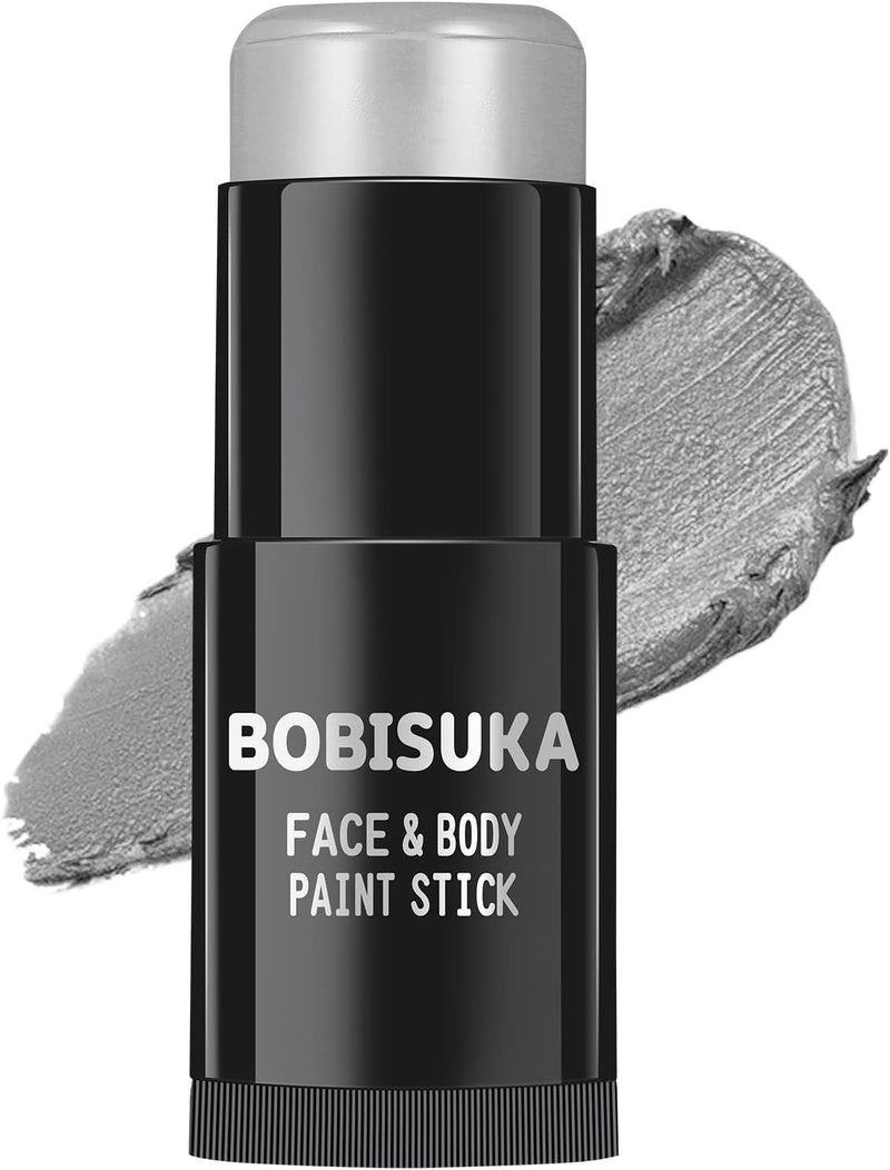 BOBISUKA Black White Face Paint Stick with Setting Powder Set, Eye Black Sticks for Sports, Body Paints for Clown Skeleton Vampire Skull Cosplay Special Effects Costume SFX Halloween Makeup Kit - Light Grey