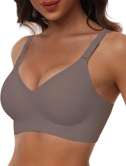 Comfortable Seamless Bra with Full Coverage for Women, Wireless Push-Up Bra with Soft Support, Normal and Large Sizes - Coffee