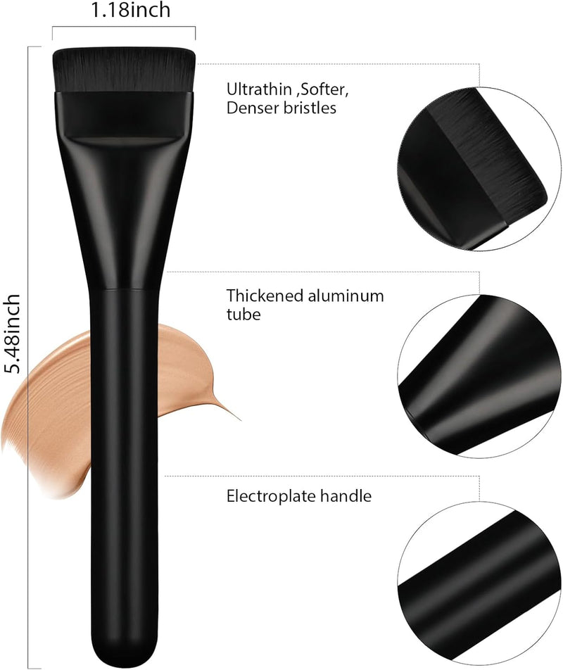 BEAUTYFACTOR Flat Foundation Brush,Korean Makeup Brush Spatula Facial Brush for Liquid Foundation,Premium Face Makeup Brush for Blending Cream (Silver)