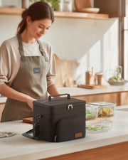 Insulated Lunch Box for Men & Women - Leak-Proof Cooler Lunch Bag with 4 Pockets, Adjustable Strap, Ideal for Work, Picnic, Travel - Medium, Black, 10.2"6.9"8.5"