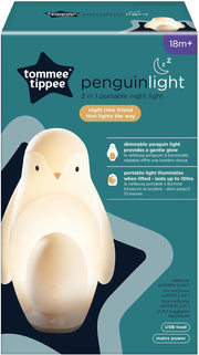 Tommee Tippee Penguin 2-in-1 Portable Nursery Night Light for Baby & Toddler Soft Silicone Night Lamp with Dimmable Glow, USB Rechargeable, Removable Light for Sleeping, Bedtime, Travel - Penguin Night Light