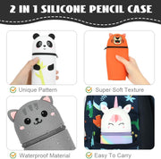 BIGTHREE Silicone Telescopic Pencil Case, 2-in-1 Soft Silicone Pencil Case, Cute Pattern Pencil Case, Stand Pen Holder Pouch, with Zipper, Retractable Kawaii Big Capacity for Teenage (Panda)